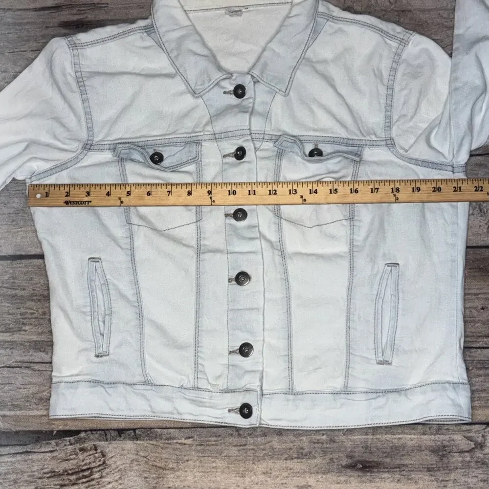 Vera Moda Women's Light Blue Denim Jacket Distressed Stretch Casual Size Large